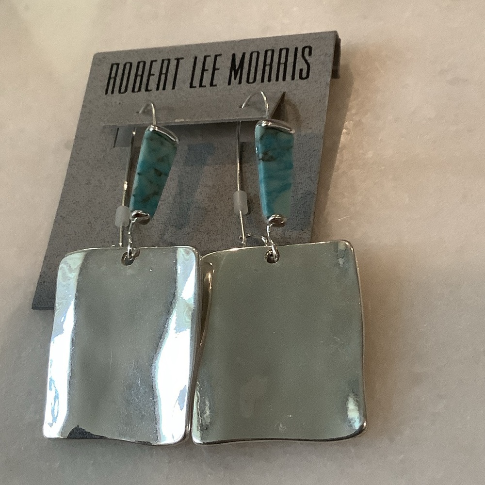 Robert Lee Morris Silver and Turquoise Dangle Earrings, Brand New - Picture 2 of 2